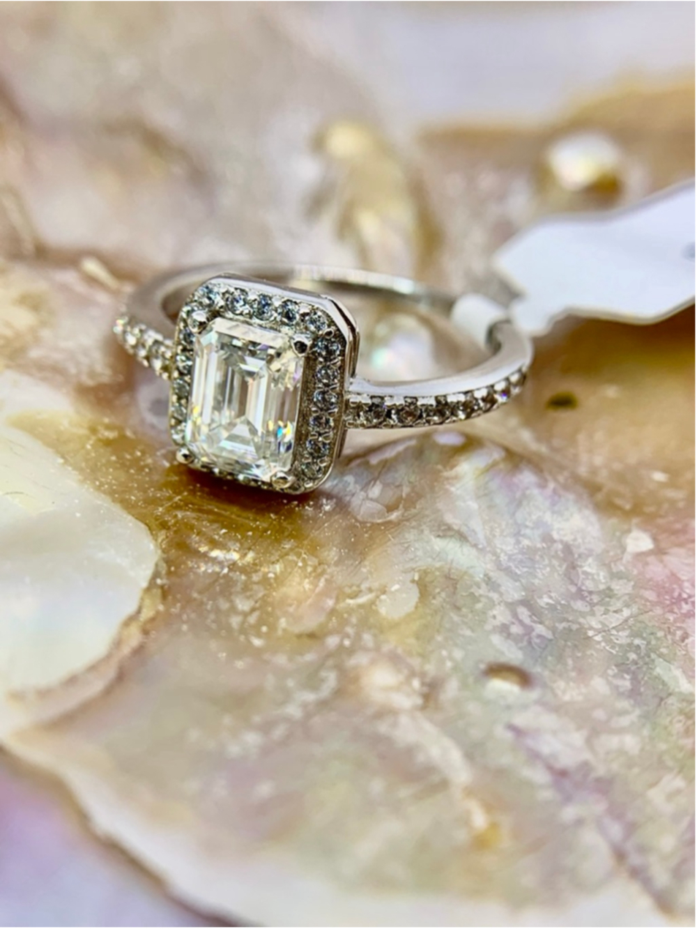 Emerald Cut Halo Moissanite Ring 925 Silver GRA 1 Ct - Picture 12 of 14